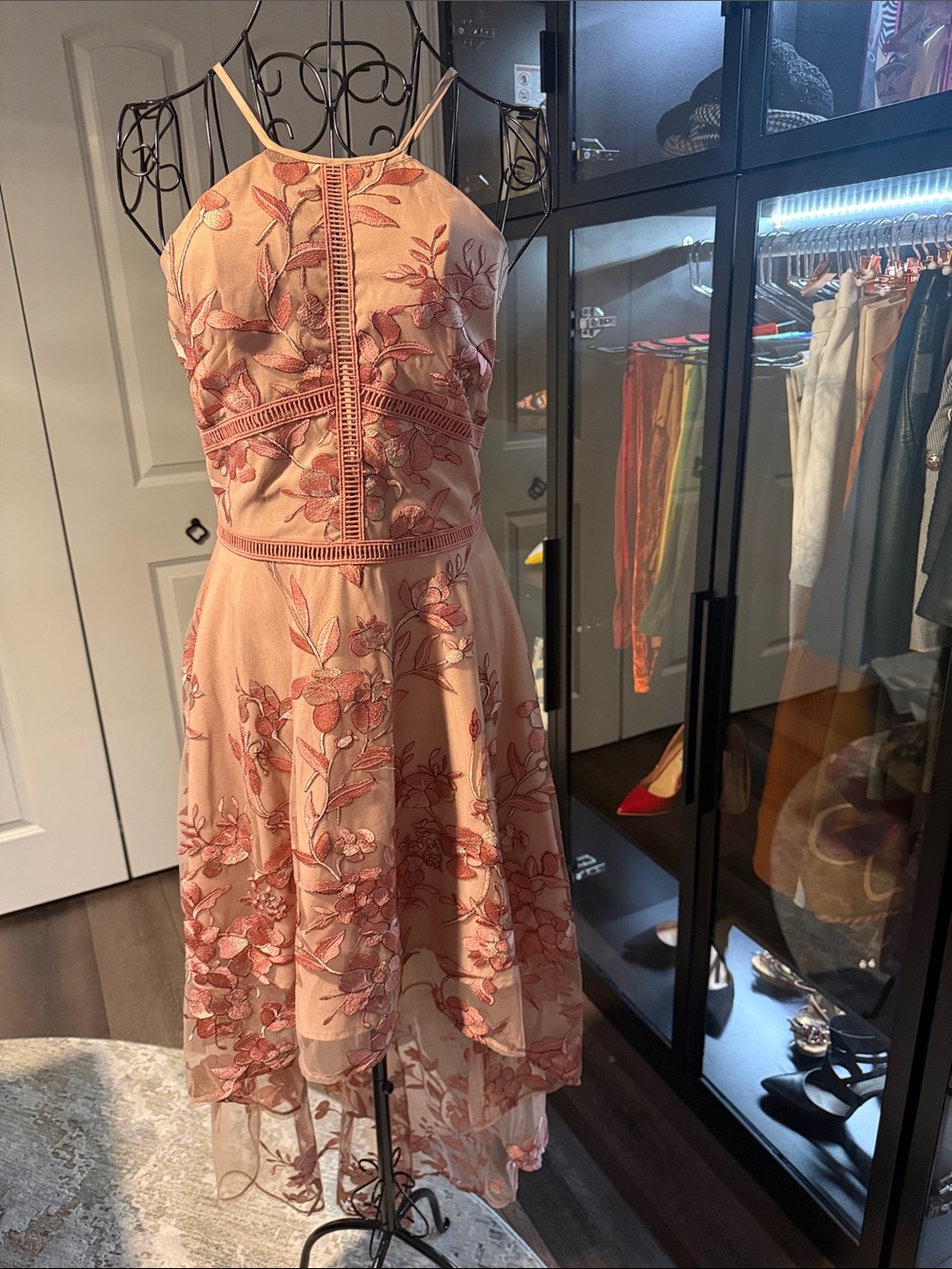 Blush Pink Floral High-Low Halter Dress